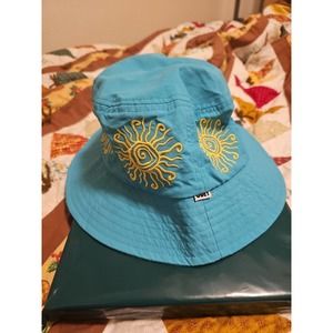 Obey Turquoise Gravel Blue Yellow Sun Bucket Hat One Size Beach Embroidred